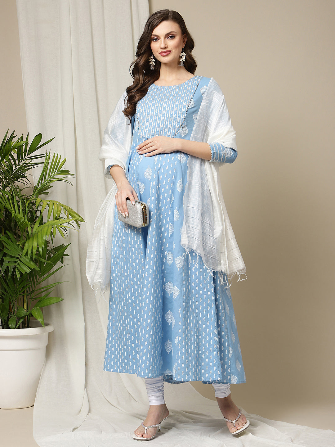 Indian Bollywood Women's Cotton Printed Blue Anarkali Kurtis | eBay